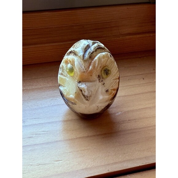 Vintage Owl Paperweight Figurine Mid-Century Hand-Carved Alabaster Stone - Picture 1 of 3
